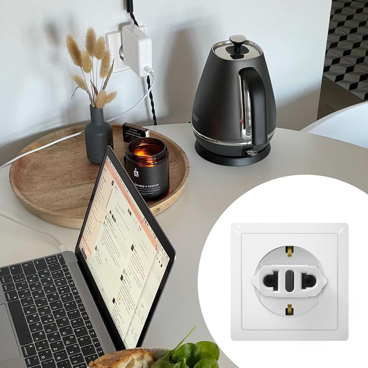 12 Pack White US to Europe Travel Adapter - Type C Plug Adapter for European Outlets