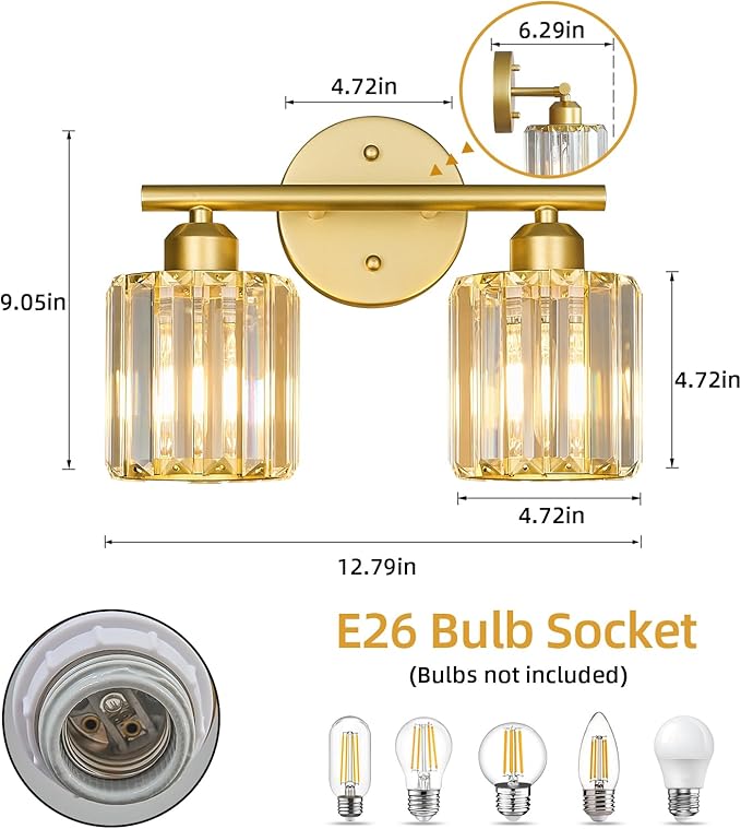 FDPBY Modern 2 Light Crystal Vanity Light, Compatible - Image 3