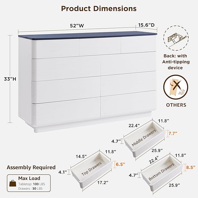 JXQTLINGMU 9 Drawer Dresser for Bedroom, Chest of Drawers TV Stand for Living - Image 2