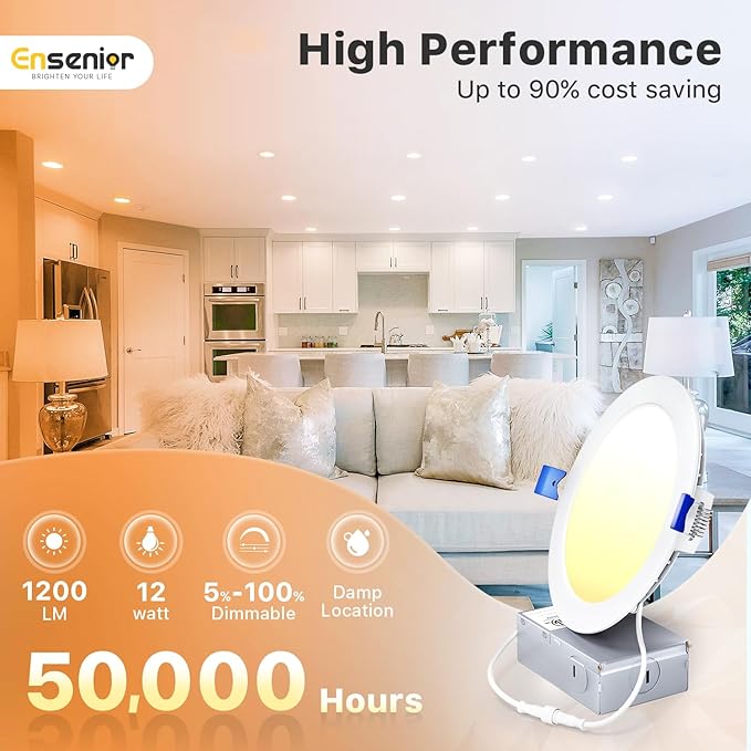 Ensenior 12 Pack 6 Inch LED Recessed Ceiling Light, 2700K-5000K 5CCT, 1200LM - Image 3