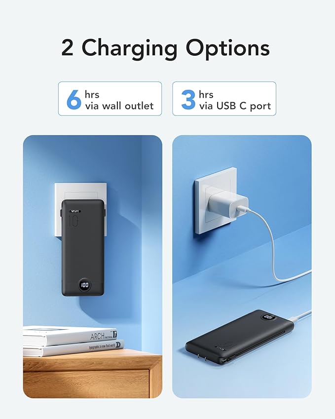 VRURC Portable Charger with Wall Plug, 10000mAh Slim Portable Charger Built in - Image 4