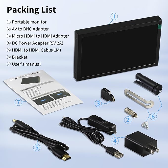 Aurevita 7 Inch Mini Monitor HDMI, Portable Vga Monitor - Image 8