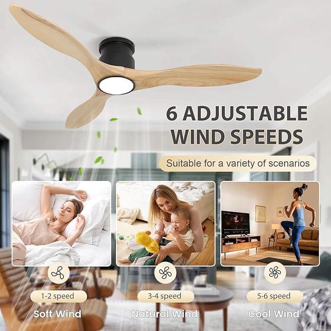 revoici Ceiling Fans with Lights Remote 52inch Solid Amber Color Wood Fan - Image 4