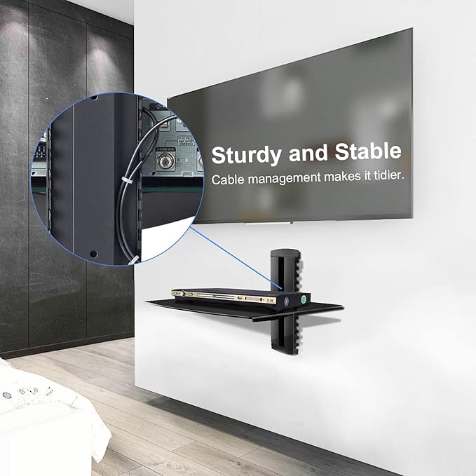 suptek Glass Floating Shelf, 1 Tier Media Shelf - Image 9