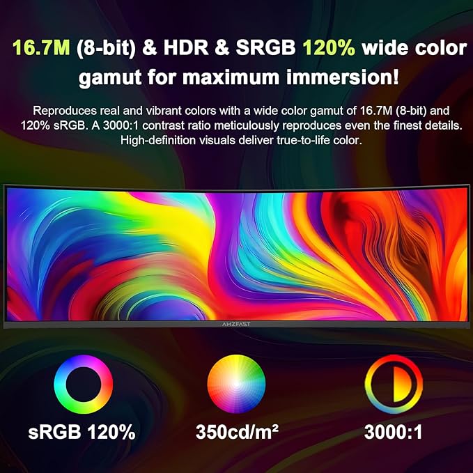 Amzfast 49 Inch Curved Monitor 120Hz DQHD 5120x1440p Ultrawide Gaming Monitor - Image 7
