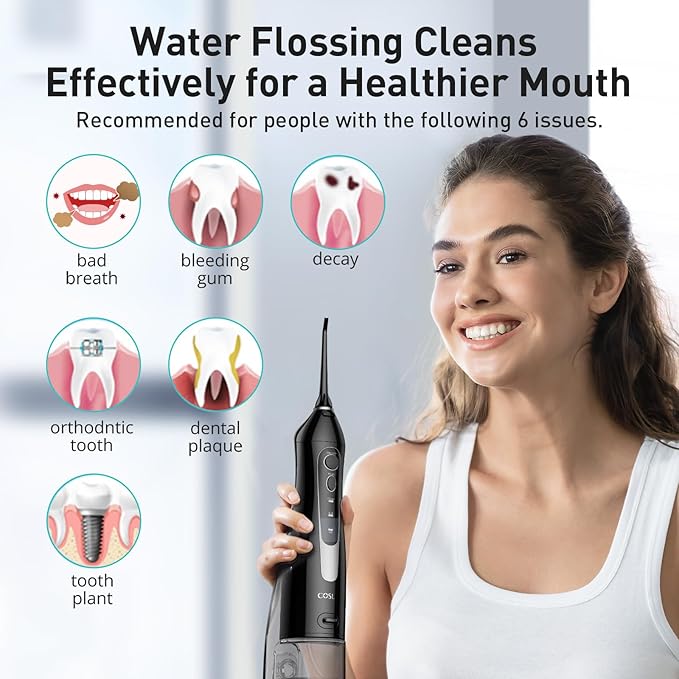 COSLUS Water Dental Flosser Teeth Pick: Portable Cordless Oral Irrigator 300ML - Image 8