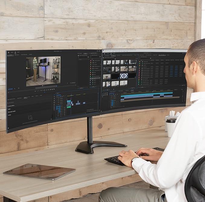 VIVO Dual LED LCD Monitor Mount, Free-Standing Desk Stand - Image 2