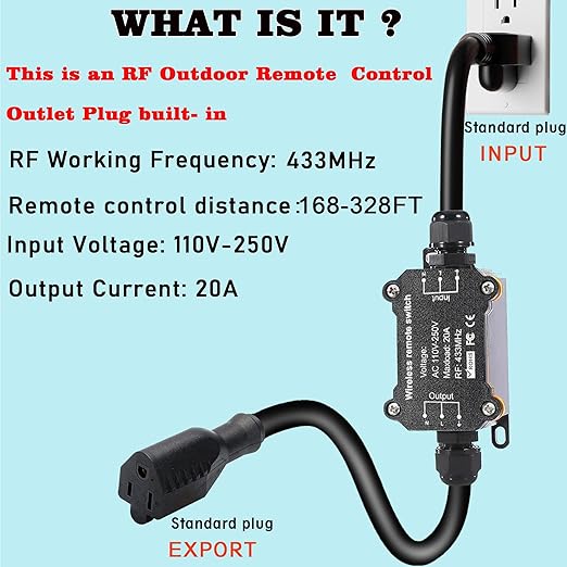 AC110V Remote Control Power Switch, Waterproof Wireless Light Switch, 165 Feet - Image 3