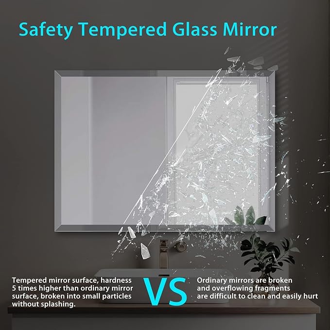 Beveled Mirror, Rectangular Beveled Edge Bathroom Vanity Mirror, Upgraded - Image 5