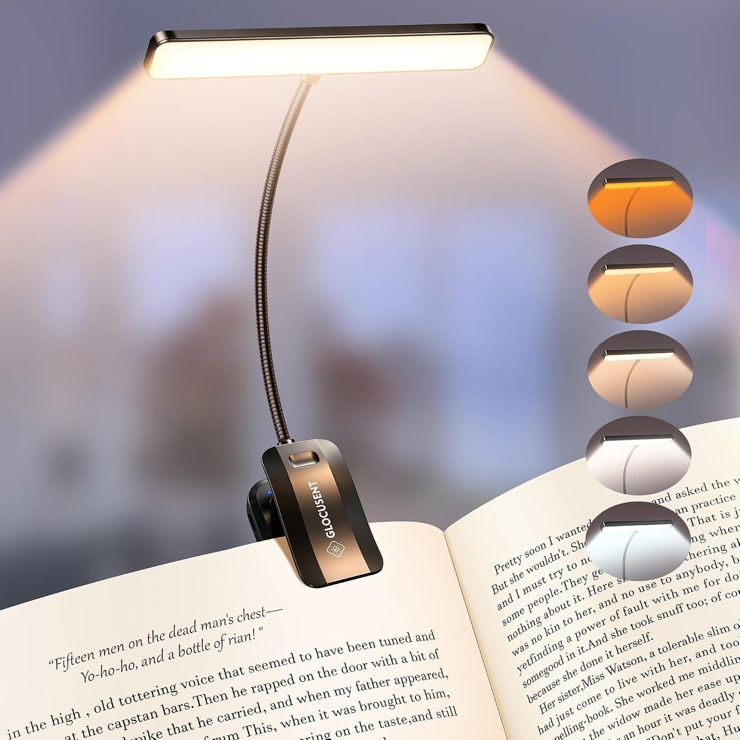 Glocusent 26 LED Reading Lights for Books in Bed, Ideal Gifts for Reader | Rechargeable Book Light, Eye Caring 5 Amber Colors Stepless Dimming, Travel Lightweight Clip-on, Book Lovers Men Women Kids