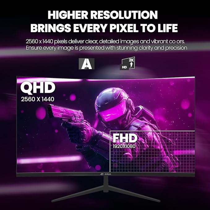 CRUA 32" Curved Gaming Monitor, 2K QHD 2560x1440P, 144Hz/165Hz Computer Monitors - Image 4