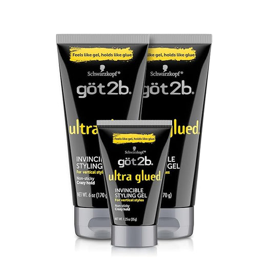 got2b Ultra Glued Invincible Styling Gel Set, 6 Fl Oz + 1.25 Fl Oz Travel Size by got2b