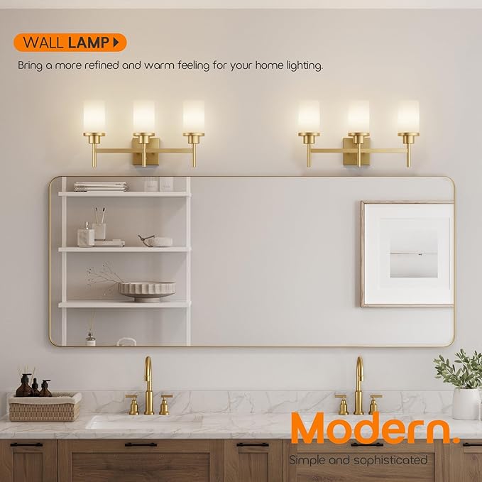 AONEON Bathrom Light Fixtures Modern Gold 3 Vanity Lights Over Mirror, Wall - Image 2