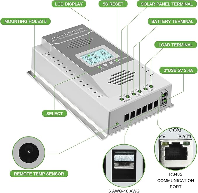 OOYCYOO MPPT Charge Controller 100 amp 12V/24V Auto, 100A Solar Panel Charge - Image 4