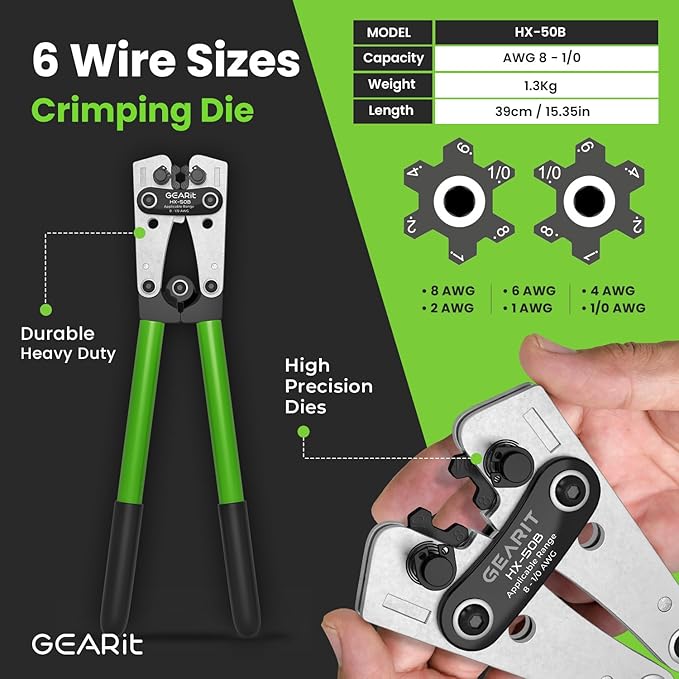 GEARit 8 Gauge Ground Wire Kit, All-in-One Kit: Crimping Tool, 15 Lugs - Image 3