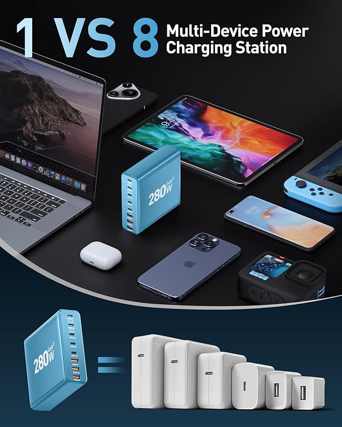 280W USB C Charger Block, 8-Port USB C Charging Station GaN III PD 65W Laptop - Image 5