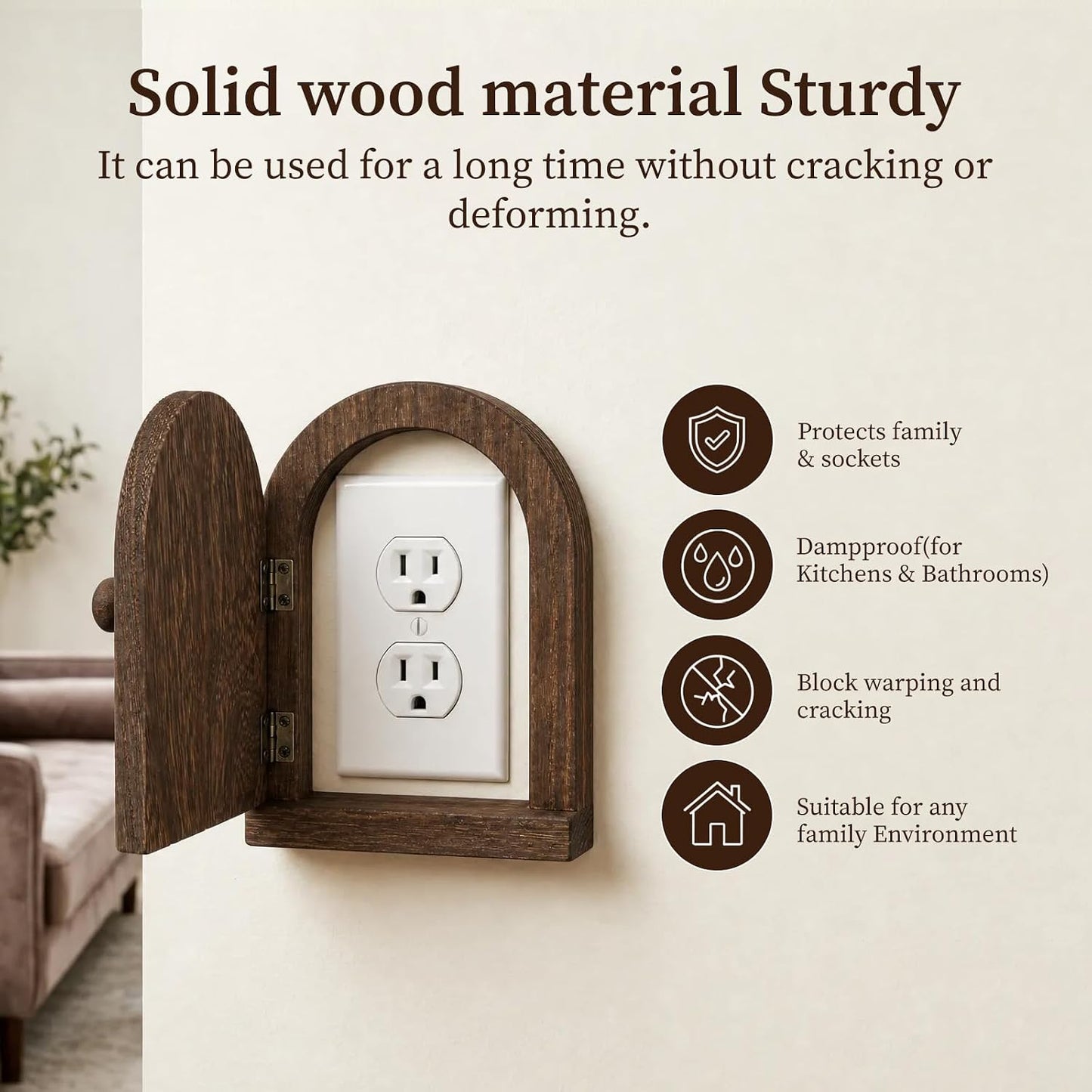 2 Pack Fairy Door Outlet Covers, Wooden Outlet Covers, Wood Door Shape Romantic Fairy Doors Outlet Cover Plate, No Drilling Outlet Cover Plates, Decorative Wall Outlet Cover for Children and Pets