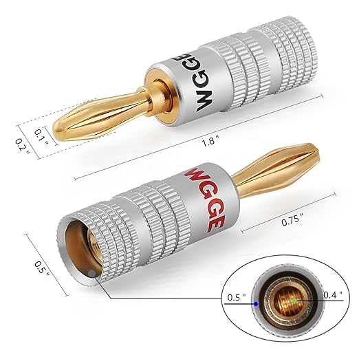 WGGE WG-009 Banana Plugs Audio Jack Connector, 24k Gold Dual Screw Lock Speaker - Image 3