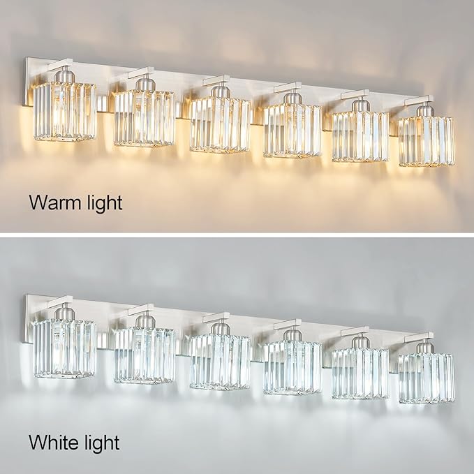 FDPBY Modern Vanity Light 6-Lights Brushed Nickel Vanity Light Crystal Bathroom - Image 4