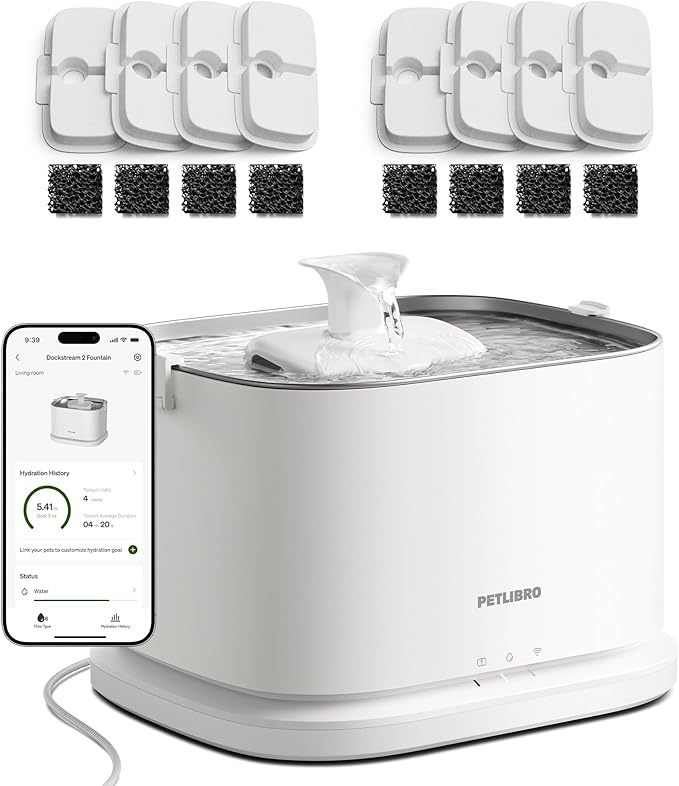 PETLIBRO Upgrade Cat Water Fountain + 8 Packs Filters, Dockstream 2 Smart App by PETLIBRO