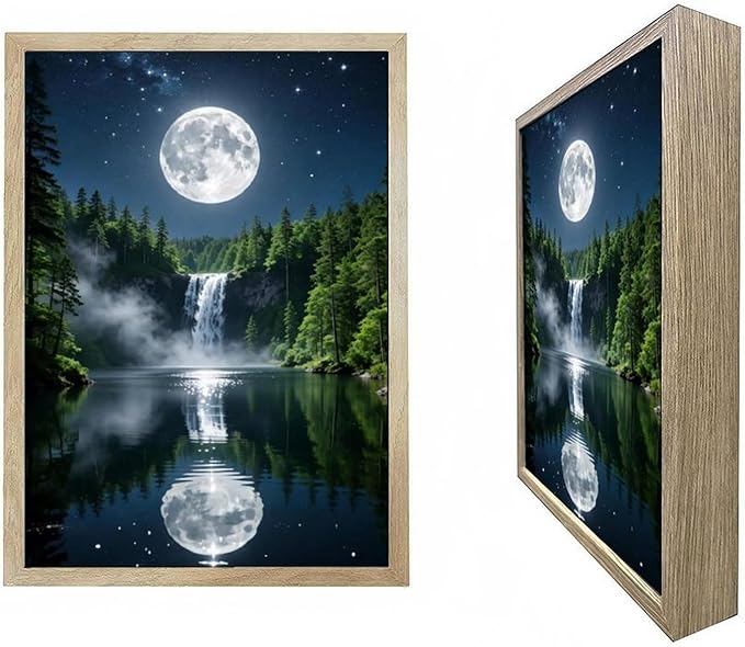 URVIP LED Glowing Photo Frame, 3D Starry-Sky Moon Lake Misty Forest Wall Art by URVIP
