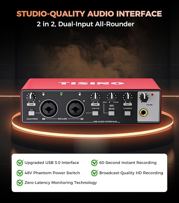 TISINO Audio Interface 24Bit/192kHz, USB Audio Interface - Image 3