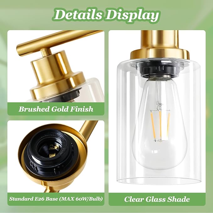 Guliaofo 6-Light E26 Gold Bathroom Vanity Lights, Modern Bathroom Light Fixtures - Image 3