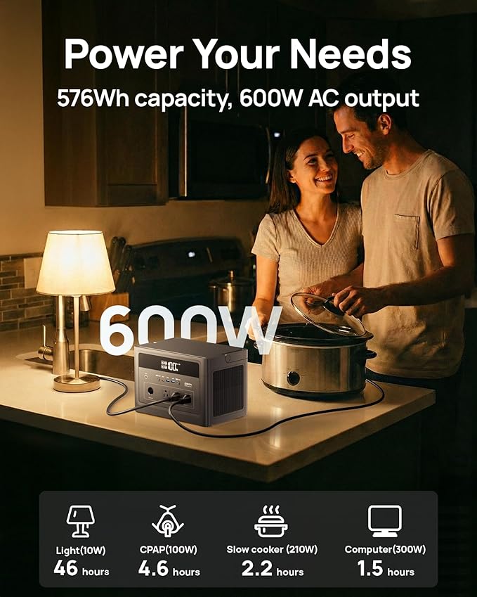 DaranEner Portable Power Station 600W, 576Wh LiFePO4 Battery Backup, Solar - Image 2