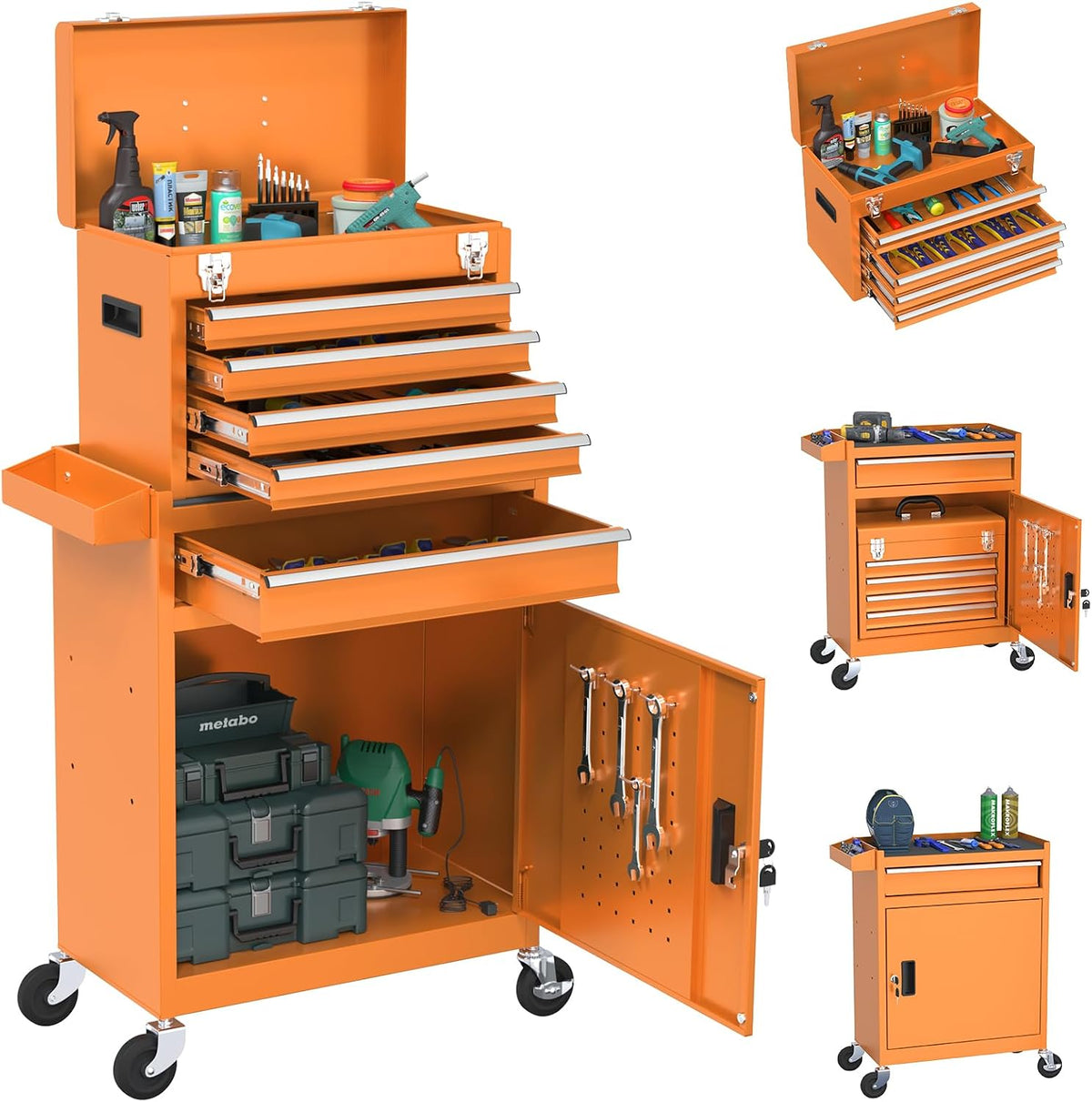 rolling tool box with wheels, 5-drawer high capacity, main product view