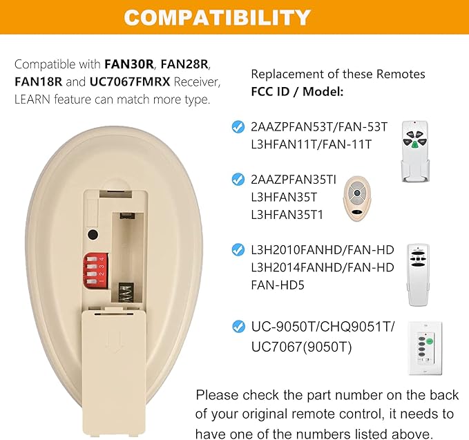 FAN35T Ceiling Fan Remote Control Replacement - Image 4