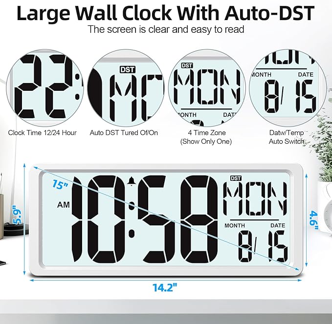XREXS Large Digital Wall Clock Battery Operated - Image 5