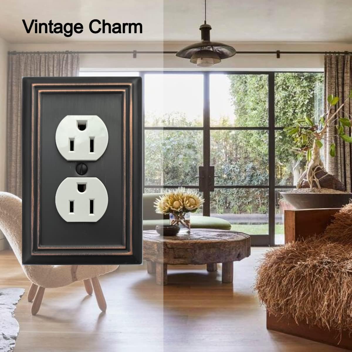 OKAWYC Single Duplex Outlet Light Switch Cover Adler Metal Wall Plate, 4-Pack Aged Bronze 1 Gang, for Receptacle Light Switch, Switch Cover Decorative Wallplate, Durable