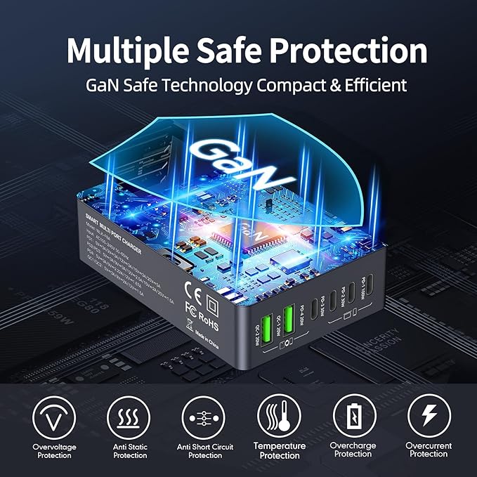 220W USB C Charger Block, 6-Port GaN USB C Charging Station PD 100W PC Laptop - Image 4