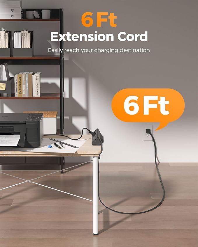 Desk Clamp Power Strip Black, TESSAN 6 Ft Flat Plug Extension Cord - Image 6