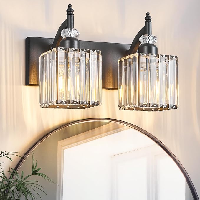 BBLLWJ Modern Bathroom Vanity Light 2-Light Black Crystal Light Fixtures Over - Image 7