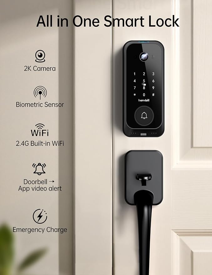 Video Smart Lock with Camera: 4-in-1 Ring+2K Camera+Doorbell+Fingerprint - Image 2