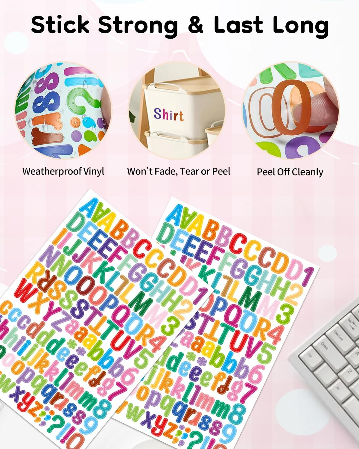 Uniclife 1 Inch 10 Sheets Letter Stickers|1260 Pcs Scrapbook Stickers, Vinyl Number Alphabet Sticker, Self-Adhesive Stick on Letters for Mailbox Bottles Crafts Posters Decor