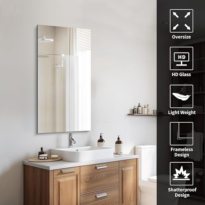 CILIBER Frameless Mirror, 20x40 Inch Bathroom Mirrors - Image 5