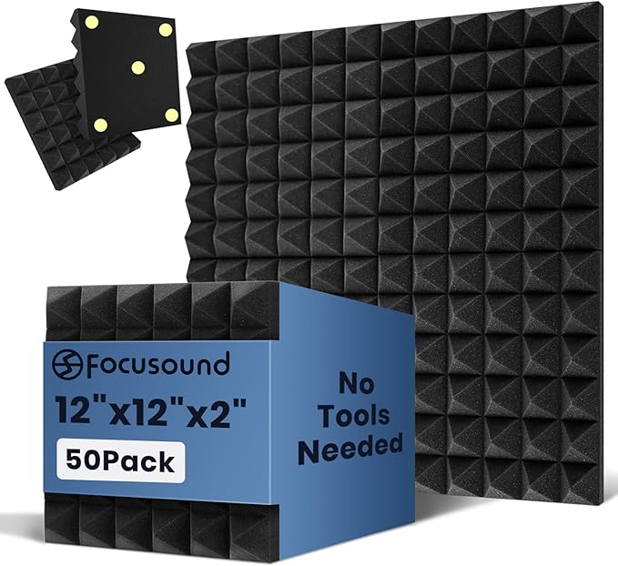 Focusound Acoustic Panels 50 Pack 2"x12"x12" by Focusound
