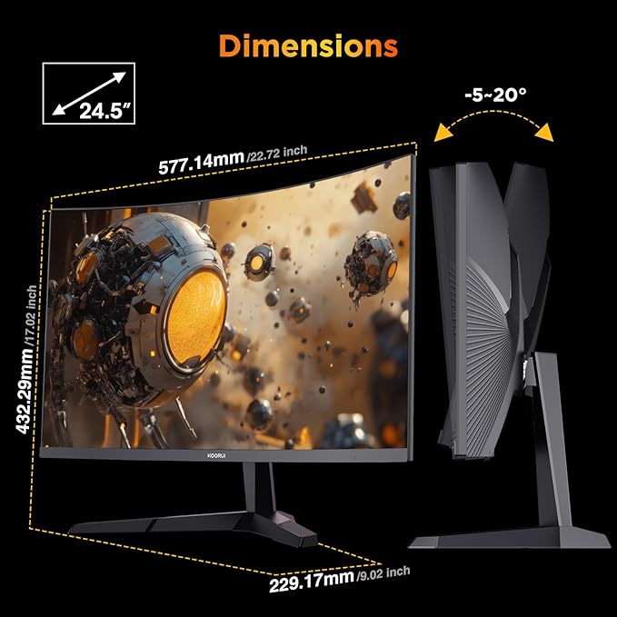 KOORUI 25 Inch Curved Gaming Monitor 240Hz FHD 1080P Computer Monitor, 1500R - Image 13