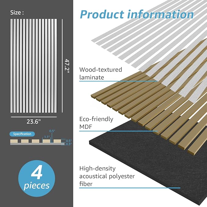 Art3d 4 Wood Slat Acoustic Panels - Image 4