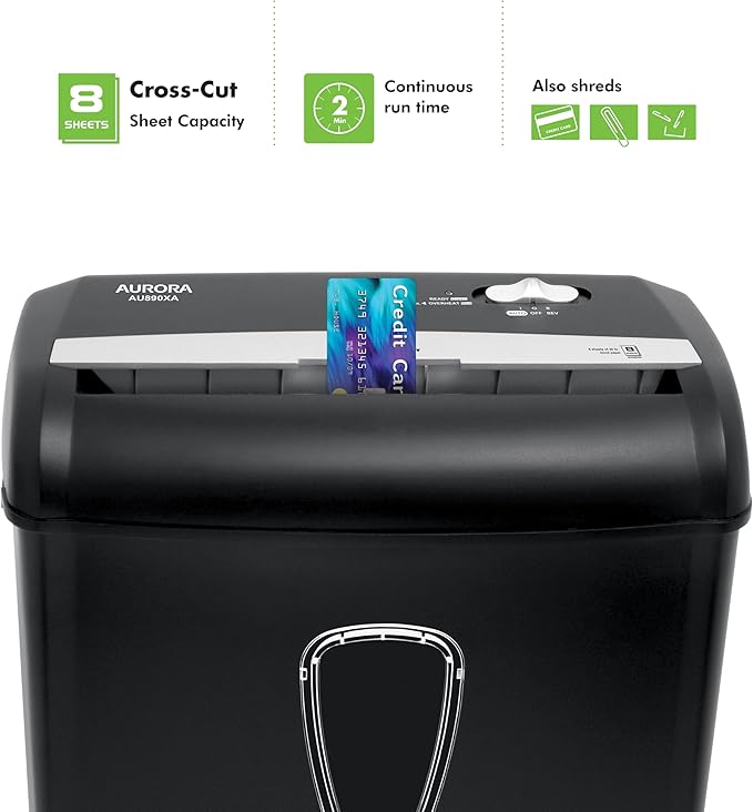 Aurora AU890XA 8-Sheet Crosscut Paper and Credit Card Shredder - Image 2