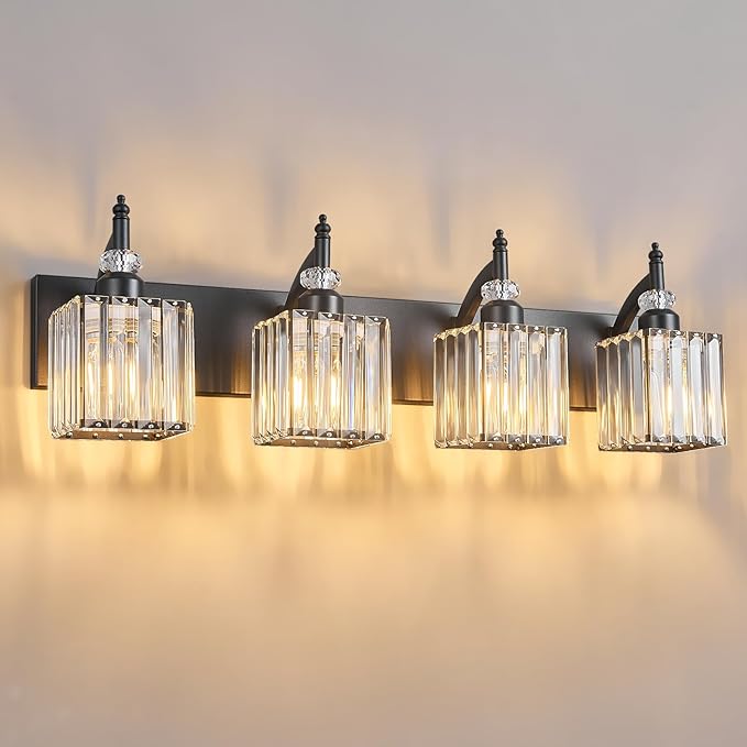 BBLLWJ Modern Bathroom Vanity Light 4-Light Black Crystal Light Fixtures Over by BBLLWJ
