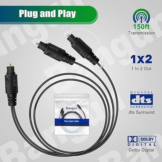 Bangun 1x2 Digital Audio Splitter Cable, Toslink Digital Fiber Optic Audio - Image 6