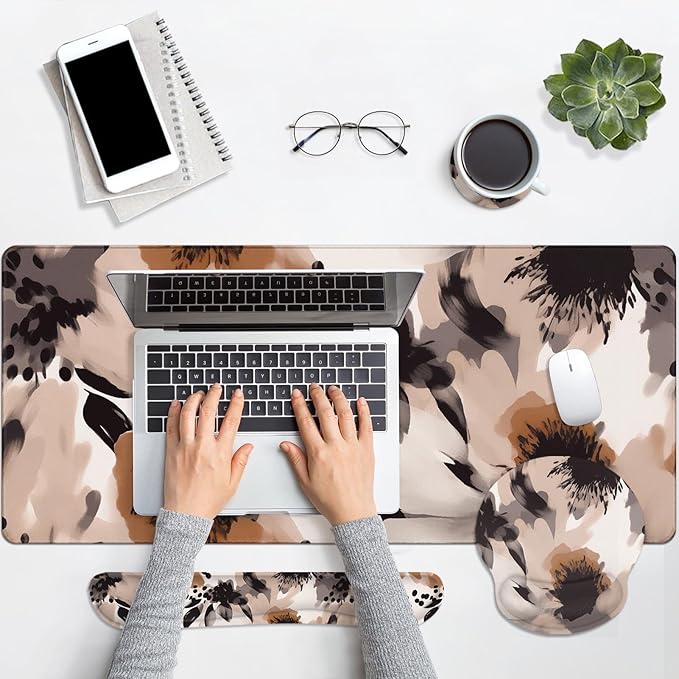 Britimes Brown Boho Tribal Flower Keyboard Mouse Pad Set 4in1 Large - Image 6