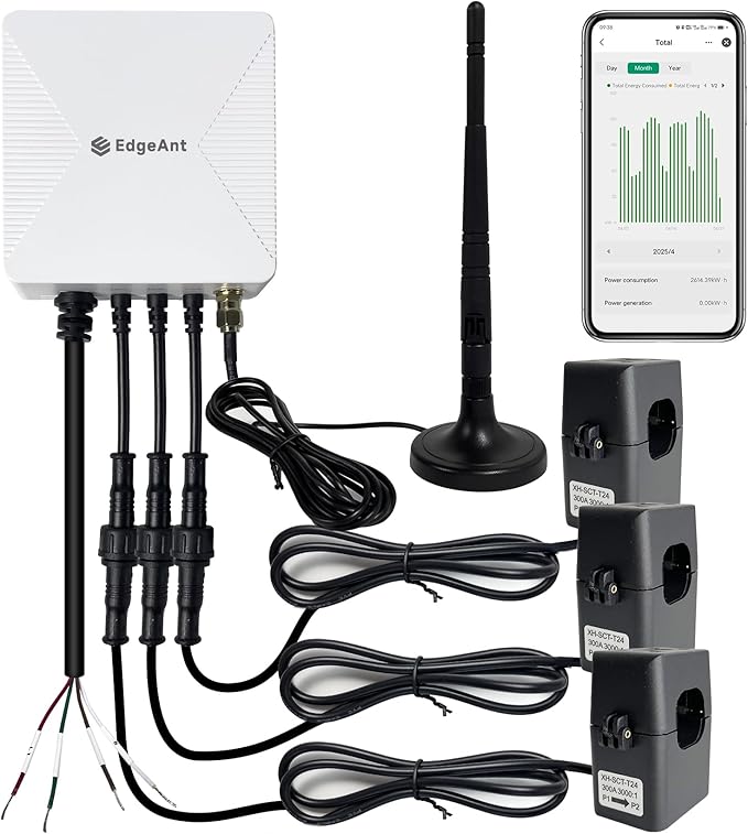 Energy Monitor with 3 * 300A Circuit Level Sensors, Smart Home Power by EdgeAnt