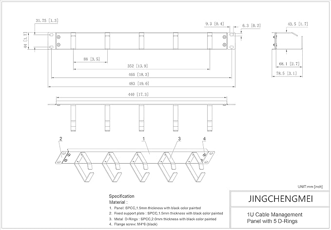 Jingchengmei 19-Inch 1U Metal Horizontal Rackmount Cable Manager - Image 3