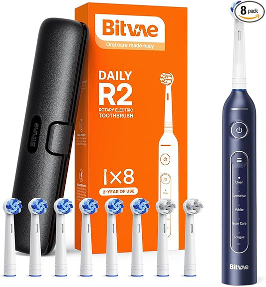 Bitvae R2 Rotating Travel Electric Toothbrush, 8 Professional Brush Heads by Bitvae