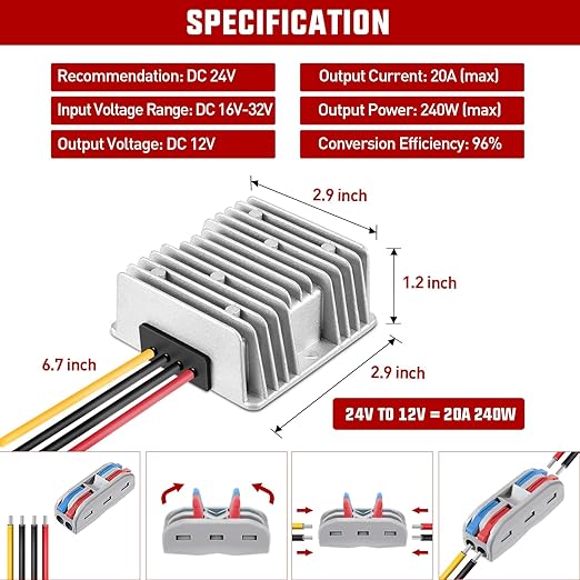Nilight 24V to 12V Voltage Converter 240W 20A Regulator Step Down to 12VDC - Image 2