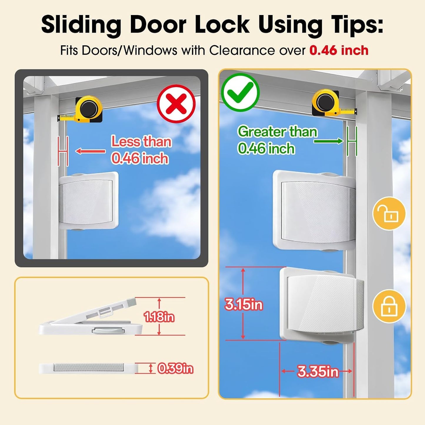 Sliding Glass Door Lock for Child: Patio Protect Toddlers(0-4) Adhesive | No Drill Adhesive 500Home Tested Glass Safety for Balcony & Sliding Door